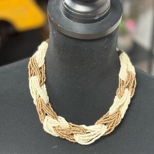 Seed Bead | Necklace | Braided | Cream & Gold/Brown